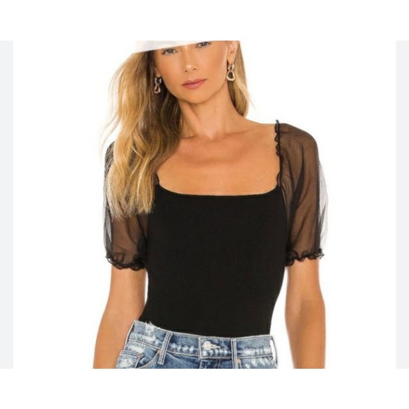 ASTR the label black bodysuit short sleeve square neck size XS - Picture 1 of 7